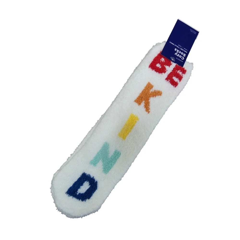 Old Navy Cozy Socks Women OS White NWT Be Kind Rainbow Fuzzy Plush Crew Socks